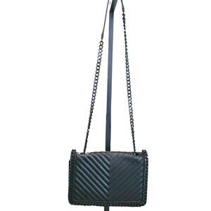 Aldo Greenwald Black Chevron Quilted Crossbody With Chain Strap & Magnetic Close